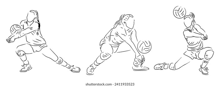 voleyball player holding a ball line art iustration