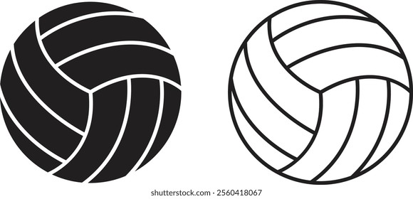 Voleyball sport game icon set. Black vector flat and line collection isolated on transparent background. Voley ball playing symbol resource competitive sports for graphic design web and app.