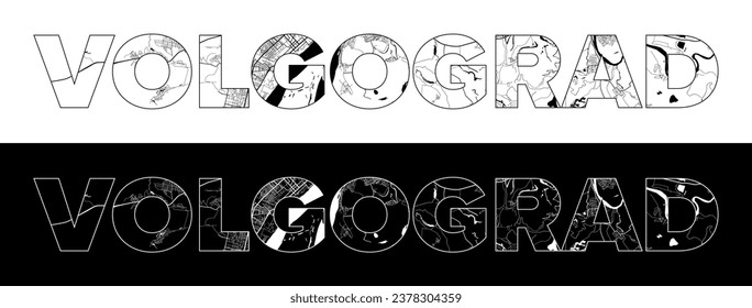 Volgograd City Name (Russia, Europe) with black white city map illustration vector