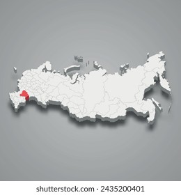 Región de Volgogrado resaltada en rojo en un mapa 3d gris de Rusia