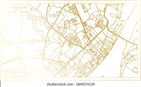 Volgogrado Mapa de la ciudad de Rusia en estilo retro en color dorado. Mapa de esquema. Ilustración vectorial.