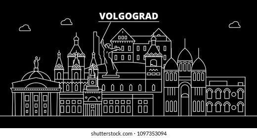 Volgograd silhouette skyline. Russia - Volgograd vector city, russian linear architecture, buildings. Volgograd travel illustration, outline landmarks. Russia flat icon, russian line banner