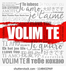 Volim te, I Love You in Croatian, in different languages of the world, word cloud background