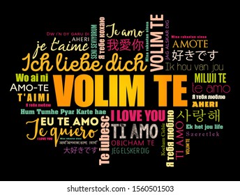 Volim te ( I Love You in Croatian) word cloud in different languages of the world