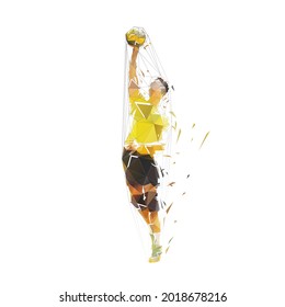 Volleball player with ball, isolated low polygonal vector illustration. Geometric drawing from triangles