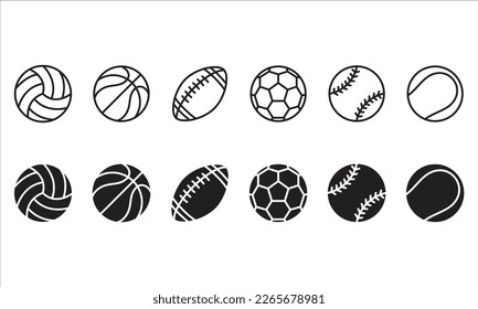 volley ball, basket, football, soccer, tennis or sport balls icon symbol sign, vector illustration