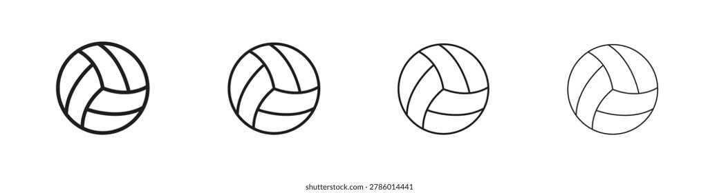 Volley ball icon set with editable strokes on white background