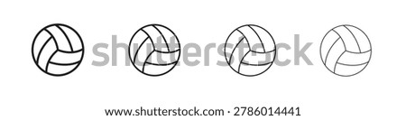 Volley ball icon set with editable strokes on white background