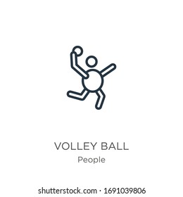 Volley ball icon. Thin linear volley ball outline icon isolated on white background from people collection. Line vector sign, symbol for web and mobile