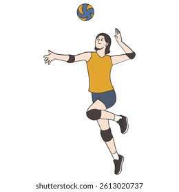 Volley ball player jumping to hit ball