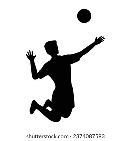 volley ball player silhouette. man playing smash sign and symbol.