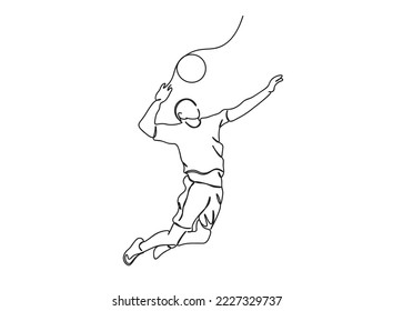 Volley ball player single-line art drawing continues line vector illustration