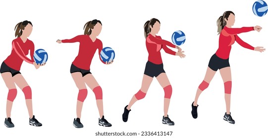 volley ball serve technique. Female volleyball player doing serve