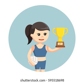 volley beach girl with trophy in circle background