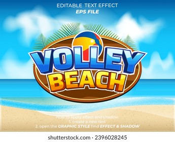 Volley Beach Text Effekt, Schriftart editierbar, Typografie, 3D-Text für Spiele. Vektorvorlage