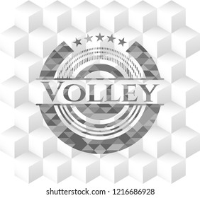 Volley grey emblem. Vintage with geometric cube white background