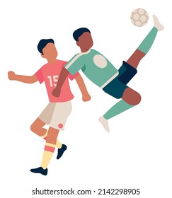 Volley icon. Soccer player kick ball in air with leg