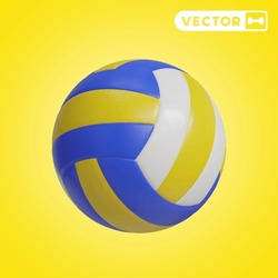 Volleyball 3D Vector Icon Set, On A Yellow Background