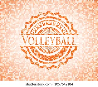 Volleyball abstract orange mosaic emblem with background