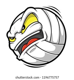 Volleyball with angry face, cartoon vector illustration.