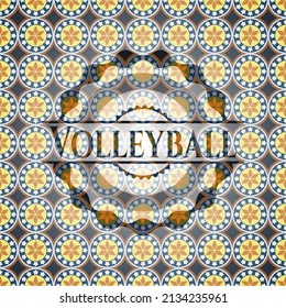 Volleyball arabic style emblem. Arabesque decoration. 