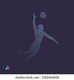 Volleyball athlete in action. Dotted silhouette of person. Vector illustration.