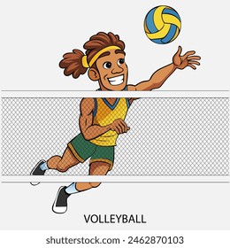 Volleyball athlete isolated on white background in cartoon style. Summer Games 2024. Vector illustration.