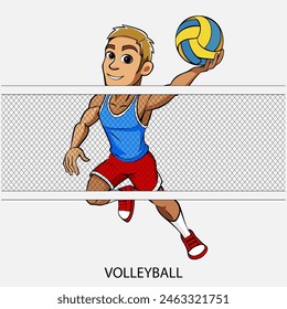 Volleyball athlete isolated on white background in cartoon style. Summer Games 2024. Vector illustration.