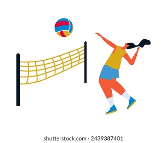 Volleyball. Athlete is playing volleyball.Sports games, competitions. Vector illustration in a flat style on a white background