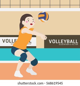 Volleyball athletic sport vector cartoon illustration set