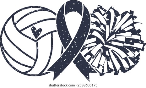 Volleyball Awareness and Pom, Cheer Pom Poms, Volleyball Cut File