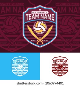 Volleyball Badge with Crossed Sword. Volleyball Team logo design inspiration