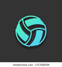 Volleyball ball, beach sport. Colorful logo concept with soft shadow on dark background. Icon color of azure ocean