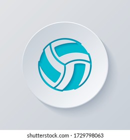 Volleyball ball, beach sport. Cut circle with gray and blue layers. Paper style