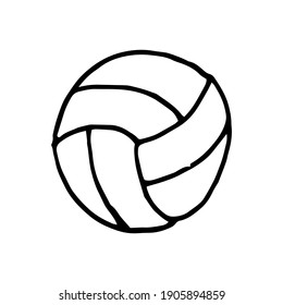Volleyball ball, beach sport. Hand drawn sketched picture with scribble fill. Blue ink. Doodle on white background