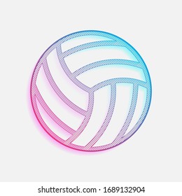 Volleyball ball, beach sport, outline design. Technology logo with diagonal lines and colored gradient. Neon graphic, light effect. Blue and red colors