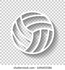 Volleyball ball, beach sport, outline design. White icon with shadow on transparent background