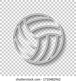 Volleyball ball, beach sport, outline design. White outline sign with shadow on transparent background