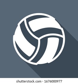 Volleyball ball, beach sport. White flat icon with long shadow on blue background