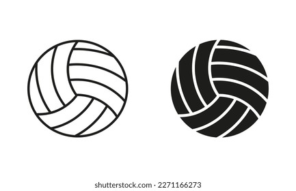 Volleyball Ball Black Silhouette and Line Icon Set. Ball for Play Sports Game Solid and Outline Symbol Collection on White Background. Isolated Vector Illustration.