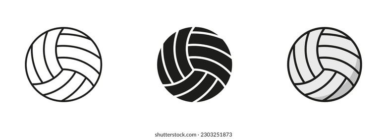 Volleyball Ball Black Silhouette and Line Icon Set. Ball for Play Sports Game Solid and Outline Black and Color Symbol Collection on White Background. Isolated Vector Illustration.