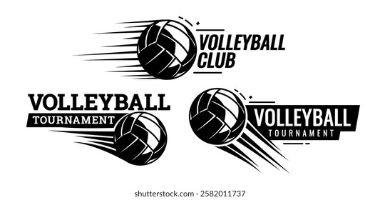 Volleyball ball black and white icons. Symbol or emblem. Vector illustration.