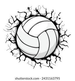 Volleyball ball breaking the wall. Vector sporting template for stickers and t-shirt designs on transparent background