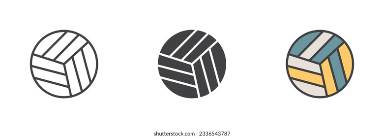Volleyball ball different style icon set. Line, glyph and filled outline colorful version, outline and filled vector sign. Symbol, logo illustration. Vector graphics