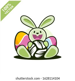 Volleyball ball with easter rabbit vector illustration