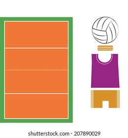 a volleyball ball, its field and its uniform