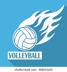 volleyball ball with fire on flat style
