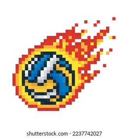 Volleyball ball in fire, sport pixel art