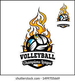 Volleyball ball flame badge vector