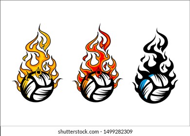 Volleyball ball flame vector set of 3